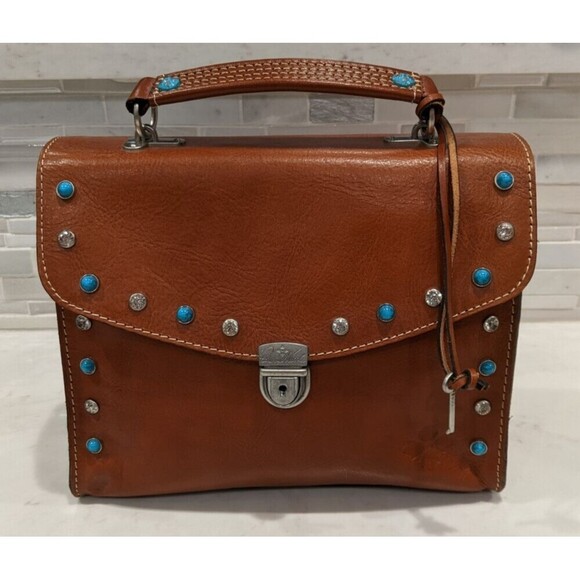 Patricia Nash Handbags - PATRICIA NASH Simona Brown Smooth Leather Studded Crossbody Handbag WORN TWICE